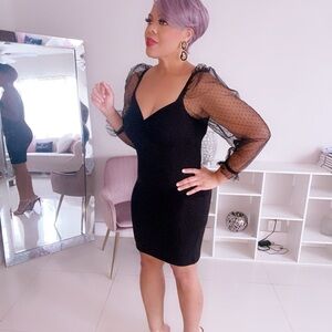 Elegant Black Dress with Sheer Sleeves